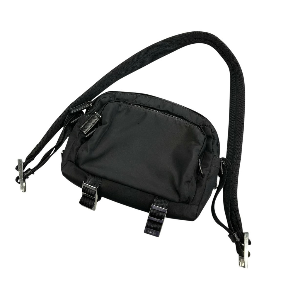 Prada Logo Plate Shoulder Bag Black